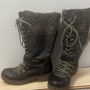 Rieker Women's Black Lace-Up Boots with Knit Detail size 7
